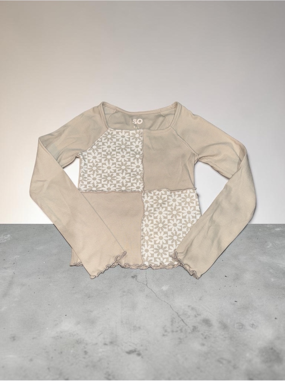 SO Neutral Patchwork Floral Long Sleeve Top Girls (7)